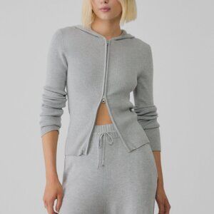 Stradivarius Zip-up knit cardigan with hood Grey melange